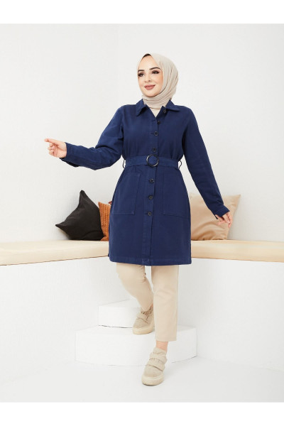 Kemerli Tokalı Ceket- Siyah