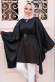 Yarasa Kol Siyah Tesettür Saten Tunik 41443S Yarasa Kol Siyah Tesettür Saten Tunik 41443S