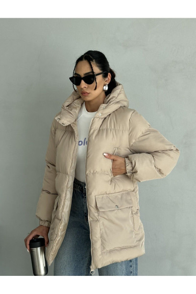 Puffer 4 Cep Detaylı Kapüşonlu Bej Şişme Mont Puffer 4 Cep Detaylı Kapüşonlu Bej Şişme Mont