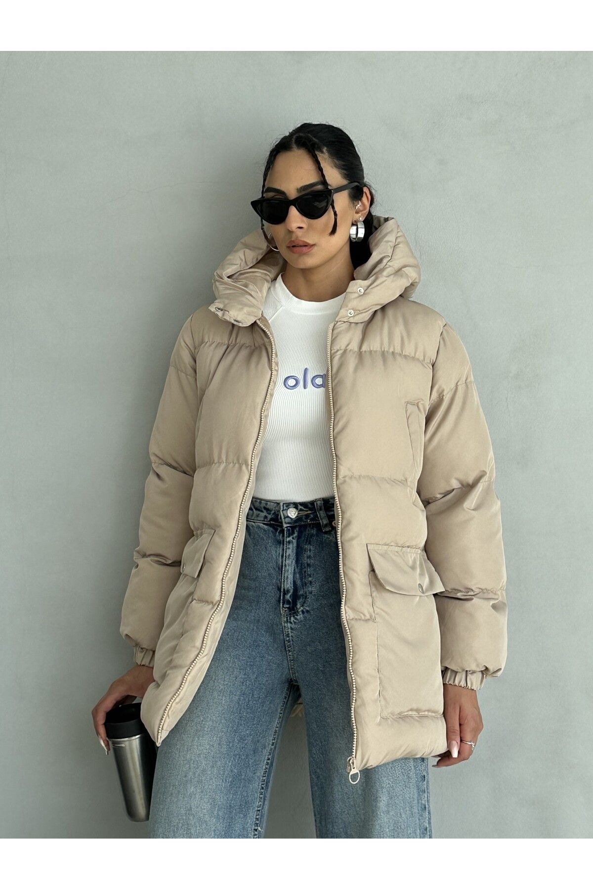 Puffer 4 Cep Detaylı Kapüşonlu Bej Şişme Mont Puffer 4 Cep Detaylı Kapüşonlu Bej Şişme Mont