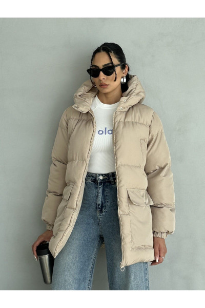 Puffer 4 Cep Detaylı Kapüşonlu Bej Şişme Mont Puffer 4 Cep Detaylı Kapüşonlu Bej Şişme Mont