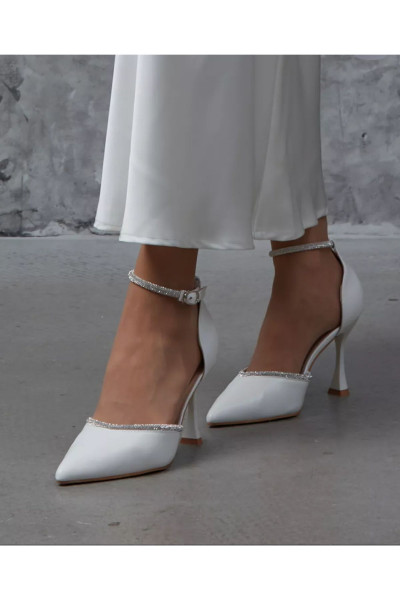 Saten Taşlı Topuklu Abiye Ayakkabı