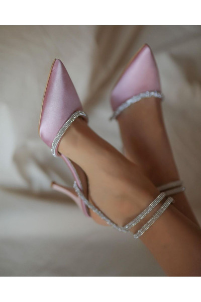 Leola Pudra Saten Taş Detaylı Kadın Topuklu Ayakkabı