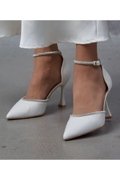 Saten Taşlı Topuklu Abiye Ayakkabı