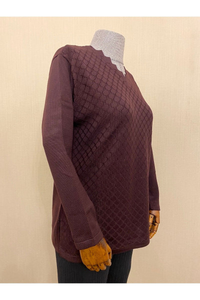 Merserize Triko Anne Bluz Kazak / Mürdüm