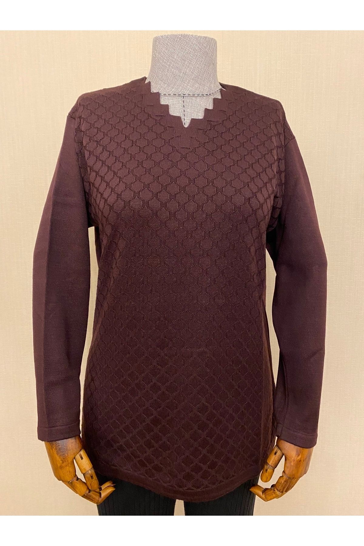 Merserize Triko Anne Bluz Kazak / Mürdüm Merserize Triko Anne Bluz Kazak / Mürdüm