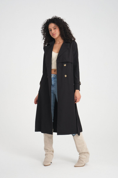 Soydan Ara Boy Su Itici Özellikli Kırışmayan Trençkot Siyah 7522 Soydan Ara Boy Su Itici Özellikli Kırışmayan Trençkot Siyah 7522