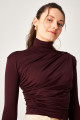 Koyu Bordo Poliamid Dik Yaka Drapeli Bluz Koyu Bordo Poliamid Dik Yaka Drapeli Bluz