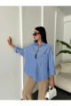 Mavi Beyaz Çizgili Oversize Cepli Gömlek 27135 Mavi Beyaz Çizgili Oversize Cepli Gömlek 27135