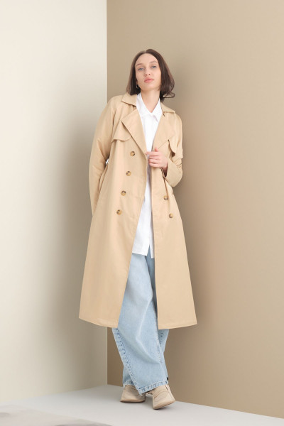 Şal Yaka Düğmeli Trençkot Bej Şal Yaka Düğmeli Trençkot Bej