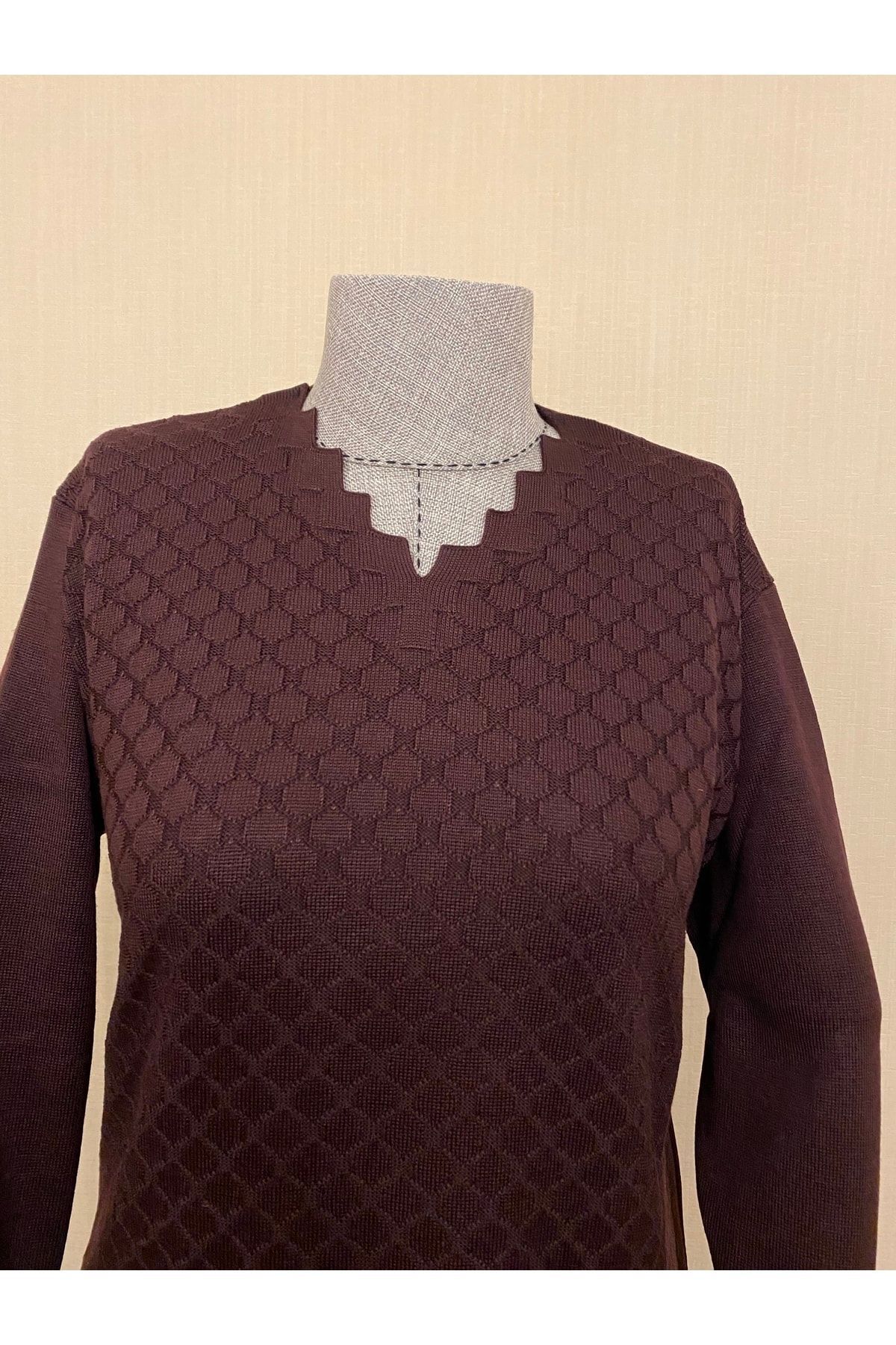 Merserize Triko Anne Bluz Kazak / Mürdüm Merserize Triko Anne Bluz Kazak / Mürdüm