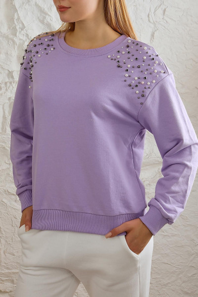 Kadın Rahat Kalıp Omuzları İnci Düğme Detaylı Sweatshirt Kadın Rahat Kalıp Omuzları İnci Düğme Detaylı Sweatshirt