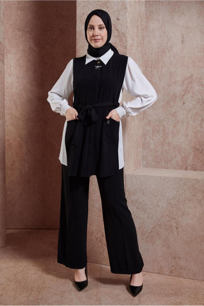 KUŞAKLI ÜÇLÜ PANTOLONLU TAKIM 44171 KUŞAKLI ÜÇLÜ PANTOLONLU TAKIM 44171