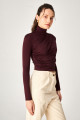 Koyu Bordo Poliamid Dik Yaka Drapeli Bluz Koyu Bordo Poliamid Dik Yaka Drapeli Bluz