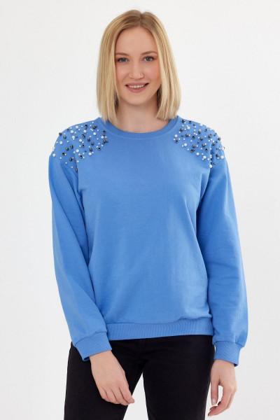 Kadın Rahat Kalıp Omuzları Inci Düğme Detaylı Sweatshirt Kadın Rahat Kalıp Omuzları Inci Düğme Detaylı Sweatshirt