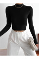 Kadın Siyah Fitilli Yarım Balıkçı Yaka Kaşkorse Crop Bluz Kadın Siyah Fitilli Yarım Balıkçı Yaka Kaşkorse Crop Bluz