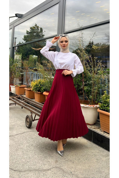 Piliseli Kloş Kalıp,(S-M-L-XL---36-48 BEDEN ARALIĞINDA), Bordo Skuba Krep Etek Piliseli Kloş Kalıp,(S-M-L-XL---36-48 BEDEN ARALIĞINDA), Bordo Skuba Krep Etek