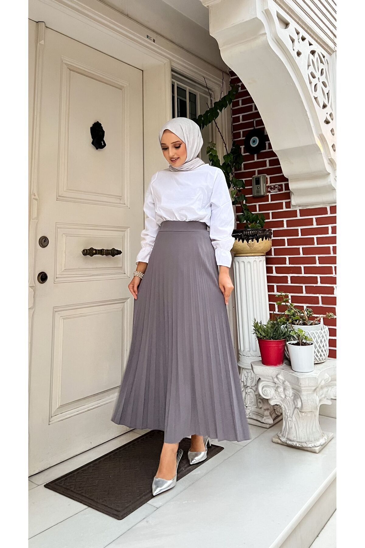 Piliseli Kloş Kalıp,(S-M-L-XL---36-48 BEDEN ARALIĞINDA),gri Skuba Krep Etek Piliseli Kloş Kalıp,(S-M-L-XL---36-48 BEDEN ARALIĞINDA),gri Skuba Krep Etek