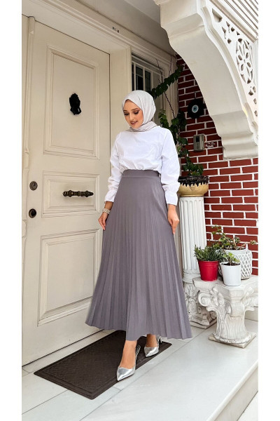 Piliseli Kloş Kalıp,(S-M-L-XL---36-48 BEDEN ARALIĞINDA),gri Skuba Krep Etek Piliseli Kloş Kalıp,(S-M-L-XL---36-48 BEDEN ARALIĞINDA),gri Skuba Krep Etek