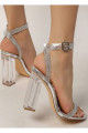 Lady Gümüş Şeffaf Kristal Taşlı Şeffaf 10 Cm Kare Topuklu Düğün Nişan Abiye Gece Ayakkabı Sandalet Lady Gümüş Şeffaf Kristal Taşlı Şeffaf 10 Cm Kare Topuklu Düğün Nişan Abiye Gece Ayakkabı Sandalet