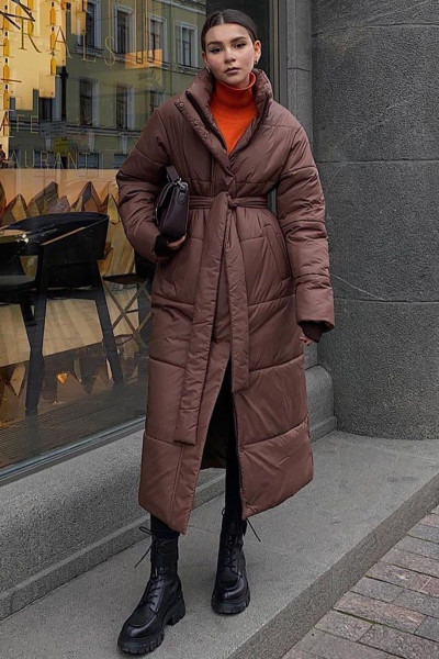 Kahverengi Uzun Şişme Kadın Mont MG1397 Kahverengi Uzun Şişme Kadın Mont MG1397