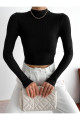 Kadın Siyah Fitilli Yarım Balıkçı Yaka Kaşkorse Crop Bluz Kadın Siyah Fitilli Yarım Balıkçı Yaka Kaşkorse Crop Bluz