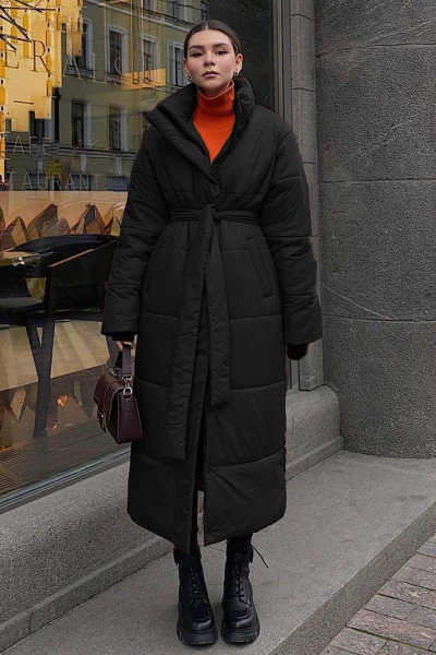 Siyah Uzun Şişme Kadın Mont MG1397