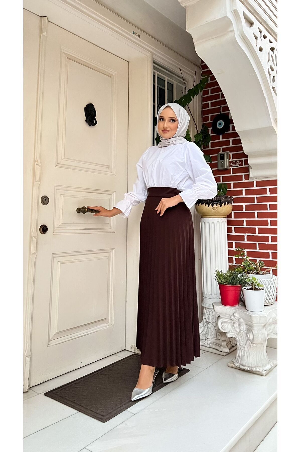 Piliseli Kloş Kalıp,(S-M-L-XL---36-48 BEDEN ARALIĞINDA),kahverengi Skuba Krep Etek Piliseli Kloş Kalıp,(S-M-L-XL---36-48 BEDEN ARALIĞINDA),kahverengi Skuba Krep Etek
