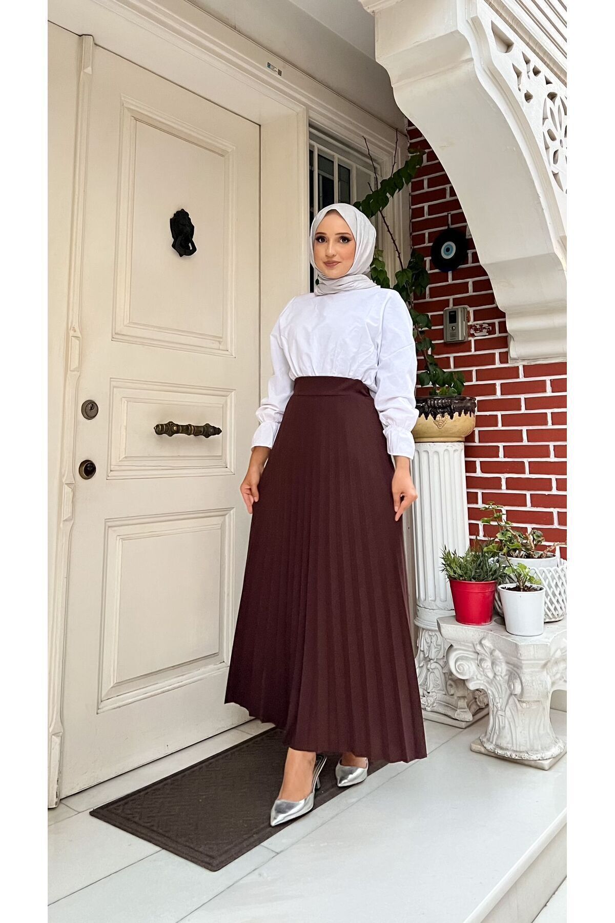 Piliseli Kloş Kalıp,(S-M-L-XL---36-48 BEDEN ARALIĞINDA),kahverengi Skuba Krep Etek Piliseli Kloş Kalıp,(S-M-L-XL---36-48 BEDEN ARALIĞINDA),kahverengi Skuba Krep Etek