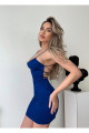 Saks Mavi Ip Askılı Sırt Dekolteli Mini Elbise Saks Mavi Ip Askılı Sırt Dekolteli Mini Elbise