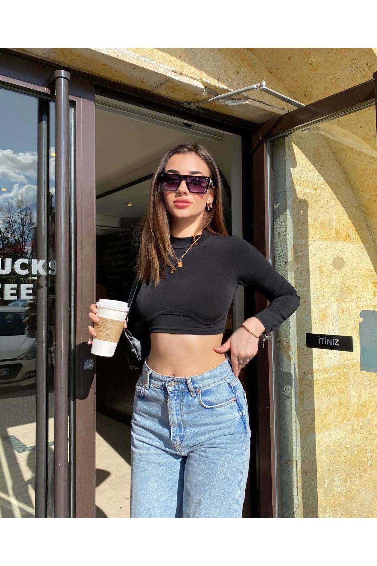 Kadın Siyah Balen Detay Uzun Kollu Crop Bluz Kadın Siyah Balen Detay Uzun Kollu Crop Bluz