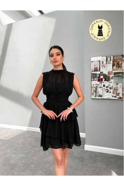 Siyah Drapeli Sıfır Kol Elbise Siyah Drapeli Sıfır Kol Elbise