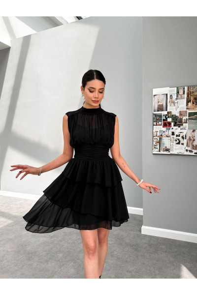 Siyah Drapeli Sıfır Kol Elbise Siyah Drapeli Sıfır Kol Elbise