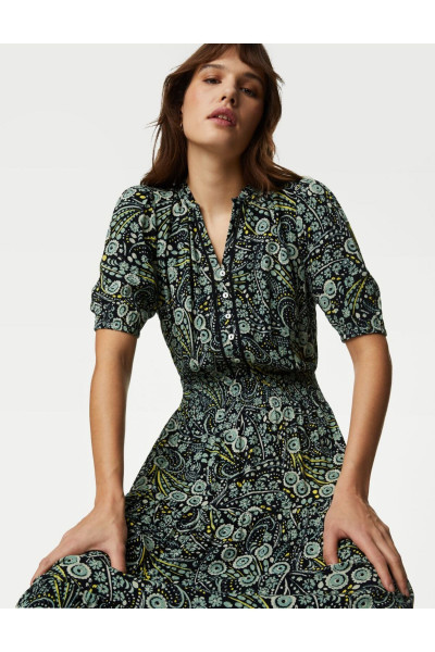 V Yaka Desenli Midi Elbise