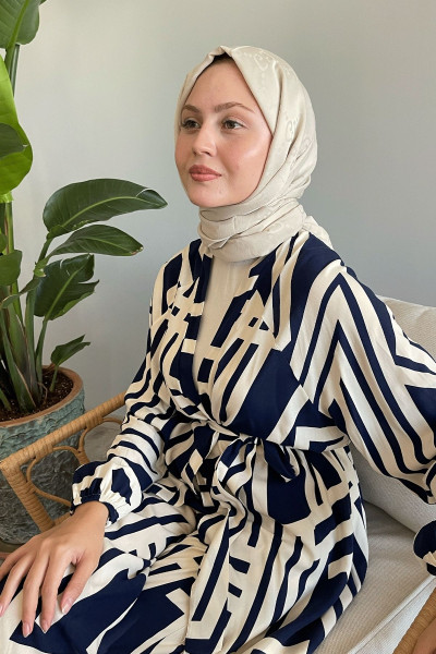 Şeritli İkili Lacivert Viskon Takım