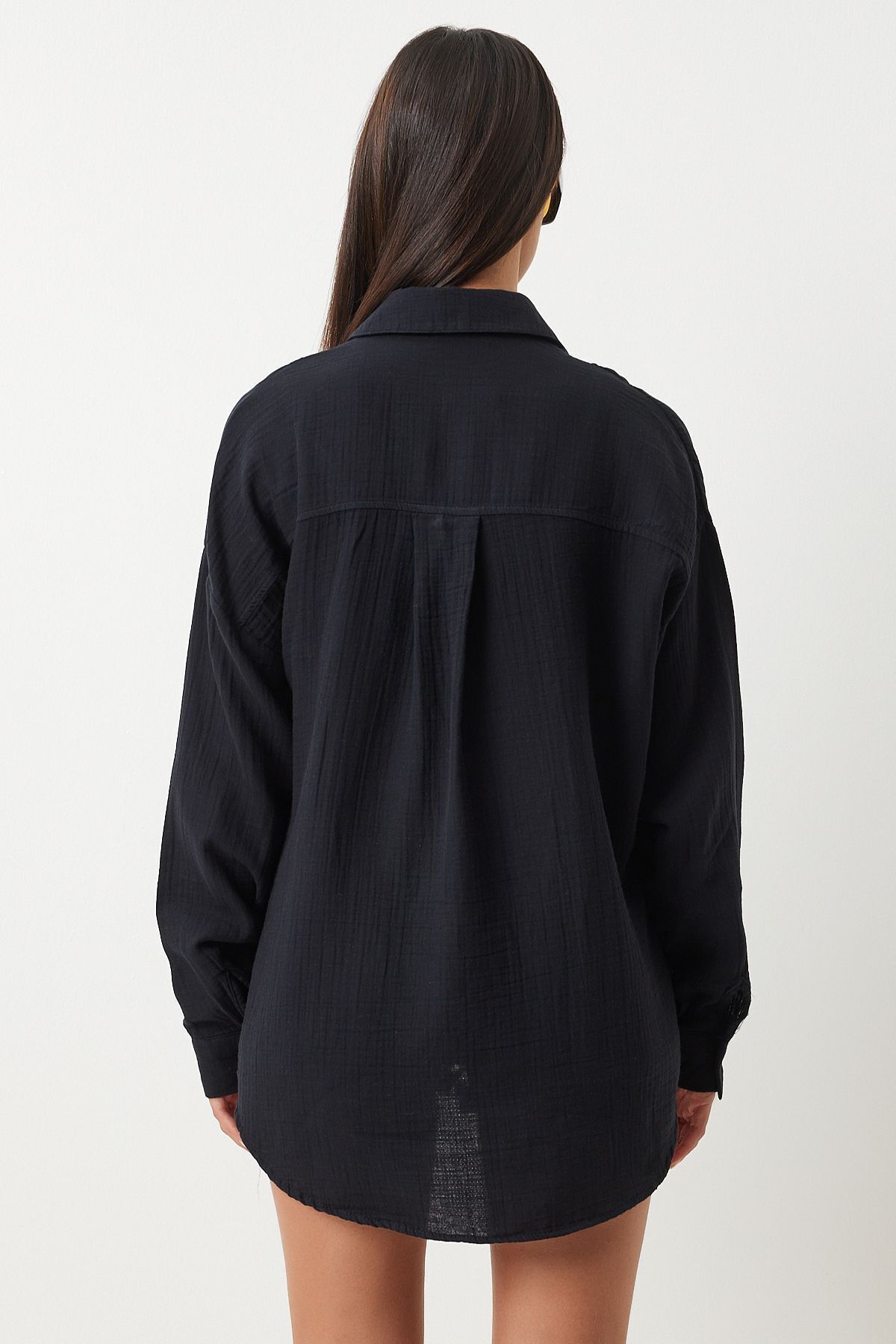 Oversize Basic Müslin Gömlek Siyah Lmx0002 Oversize Basic Müslin Gömlek Siyah Lmx0002