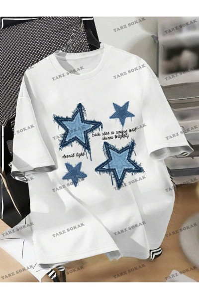 Yıldız Baskılı Oversize Kalıp Unisex T-shirt Yıldız Baskılı Oversize Kalıp Unisex T-shirt