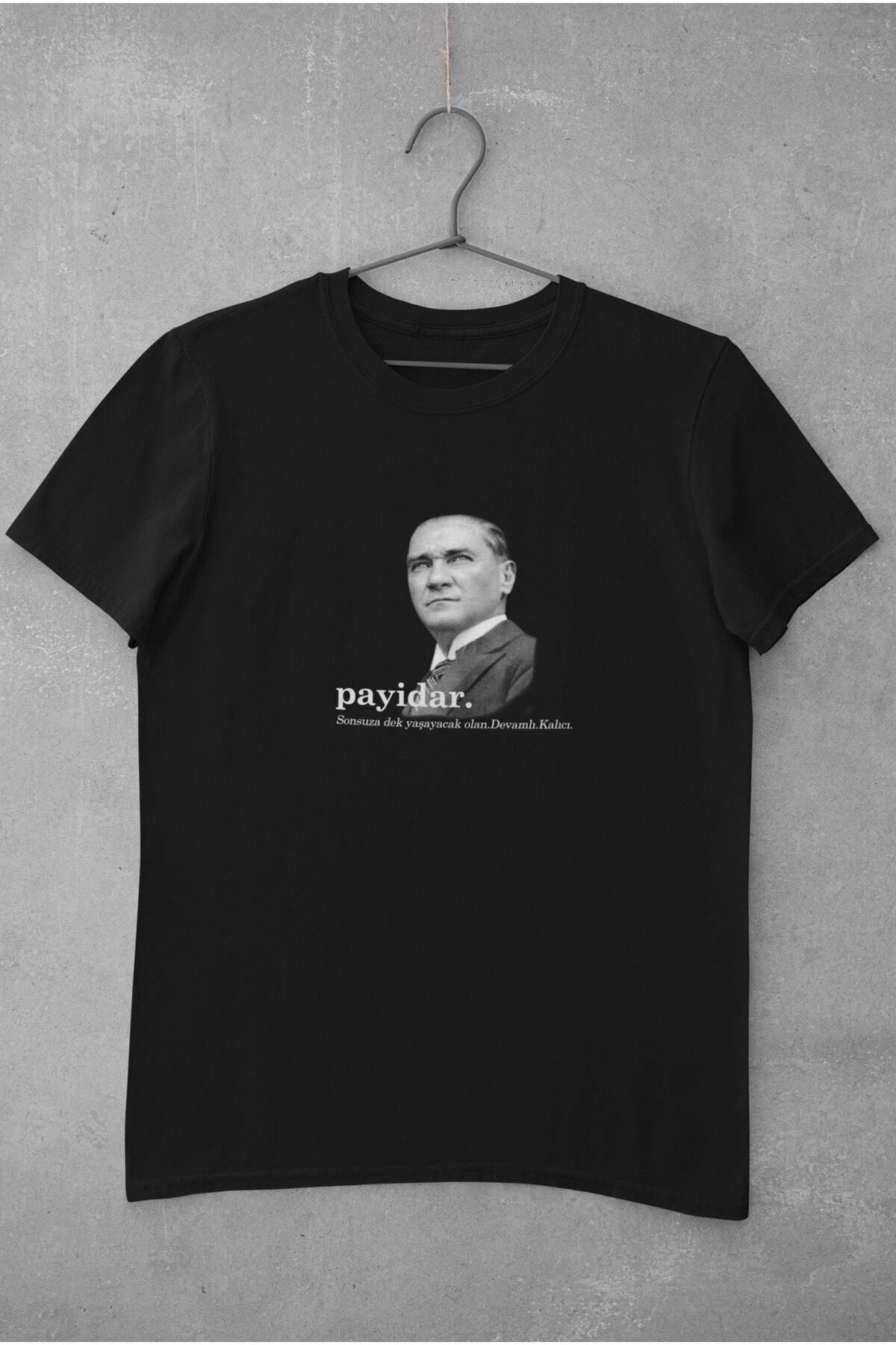 Unisex 29 Ekim 23 Nisan 19 Mayıs 10 Kasım Atatürk Payidar Yazı Baskılı Tişört
