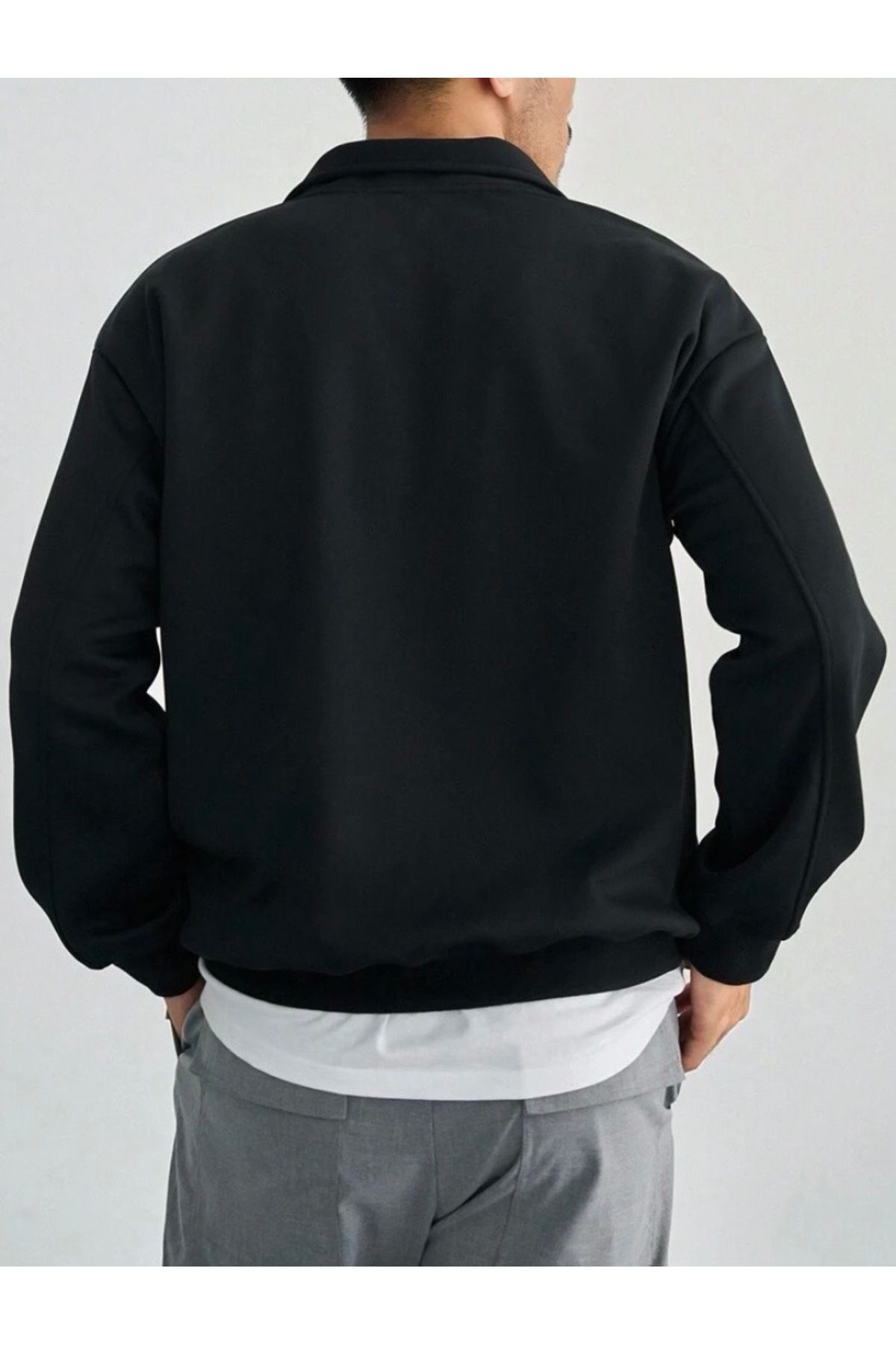 Siyah Dik Yaka Yarım Fermuarlı Düz Kazak Sweatshirt Siyah Dik Yaka Yarım Fermuarlı Düz Kazak Sweatshirt