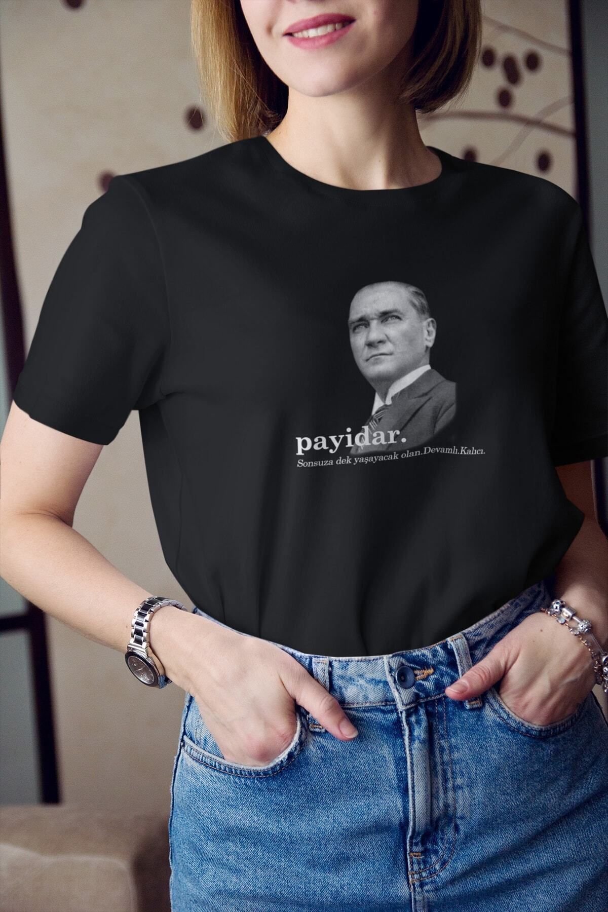 Unisex 29 Ekim 23 Nisan 19 Mayıs 10 Kasım Atatürk Payidar Yazı Baskılı Tişört
