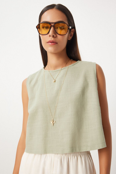 Kolsuz Keten Bluz Açık Haki Lgp0004