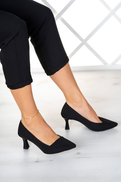 Laura Plus Siyah Krep Abiye Ayakkabı 6 cm.