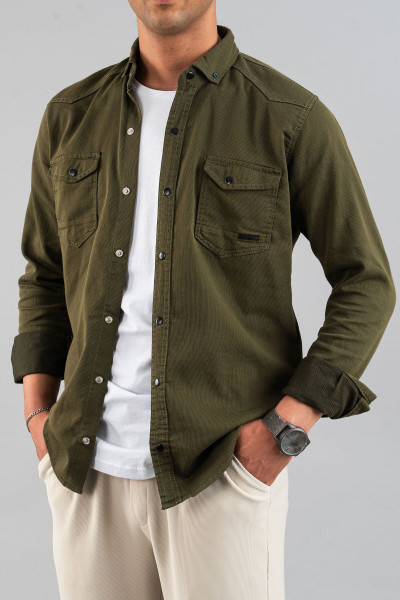 Slim Fit Erkek Kot Gömlek Yeşil