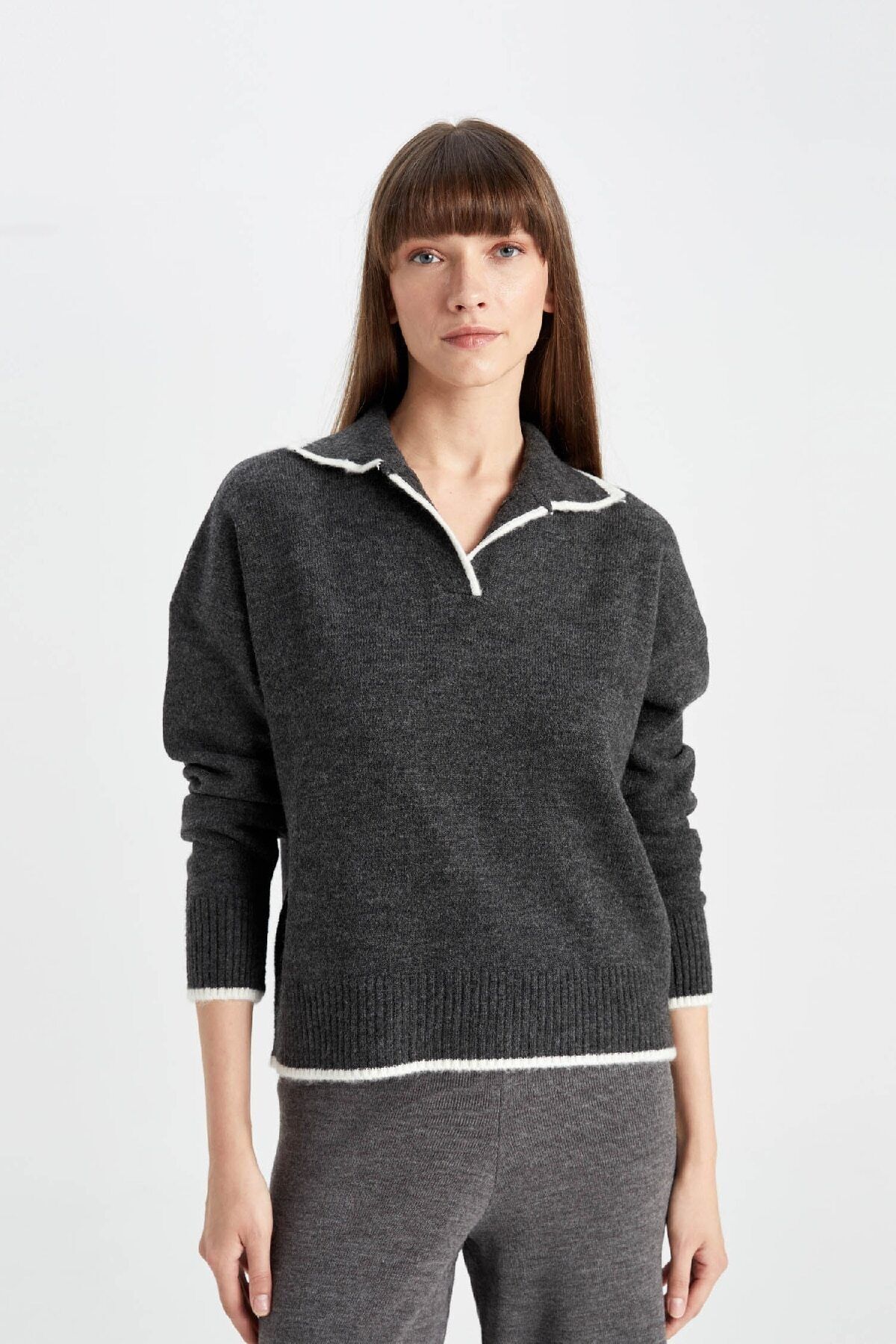 Regular Fit Yumuşak Dokulu Polo Yaka Triko Kazak A3868ax24wn Regular Fit Yumuşak Dokulu Polo Yaka Triko Kazak A3868ax24wn