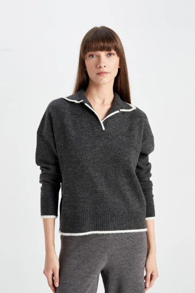 Regular Fit Yumuşak Dokulu Polo Yaka Triko Kazak A3868ax24wn Regular Fit Yumuşak Dokulu Polo Yaka Triko Kazak A3868ax24wn