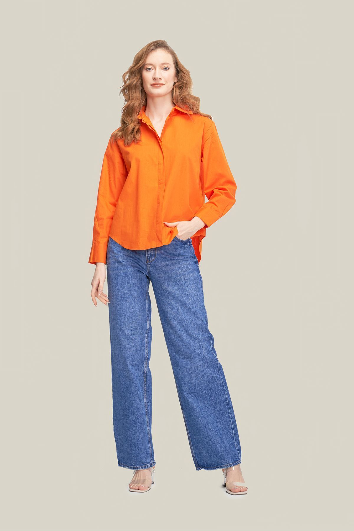 The Pery Turuncu Regular Kalıp Pamuklu Gömlek