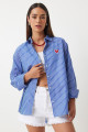 Kalp Nakışlı Çizgili Oversize Poplin gömlek Lacivert Beyaz Ldx0001 Kalp Nakışlı Çizgili Oversize Poplin gömlek Lacivert Beyaz Ldx0001
