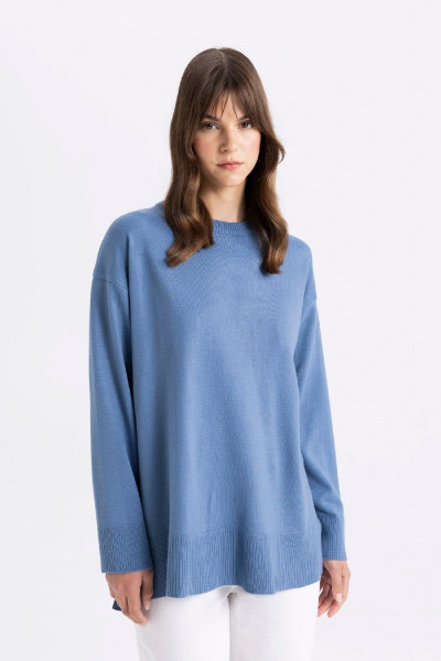 Regular Fit Bisiklet Yaka Yandan Yırtmaçlı Basic Düz Triko Kazak Tunik C5165ax24au Regular Fit Bisiklet Yaka Yandan Yırtmaçlı Basic Düz Triko Kazak Tunik C5165ax24au