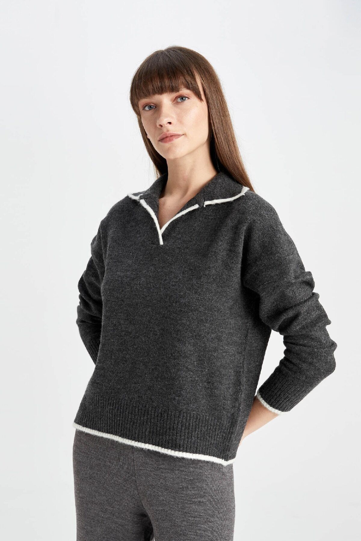 Regular Fit Yumuşak Dokulu Polo Yaka Triko Kazak A3868ax24wn Regular Fit Yumuşak Dokulu Polo Yaka Triko Kazak A3868ax24wn