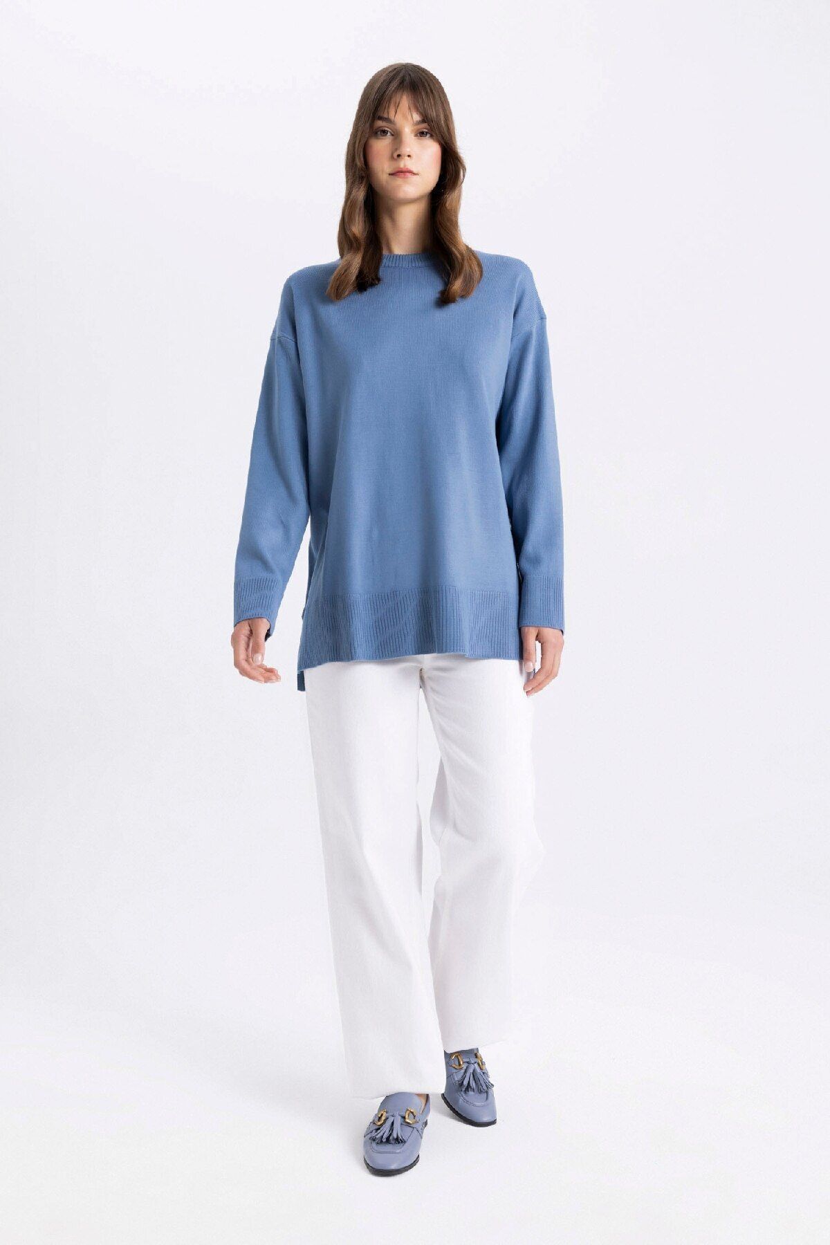 Regular Fit Bisiklet Yaka Yandan Yırtmaçlı Basic Düz Triko Kazak Tunik C5165ax24au Regular Fit Bisiklet Yaka Yandan Yırtmaçlı Basic Düz Triko Kazak Tunik C5165ax24au